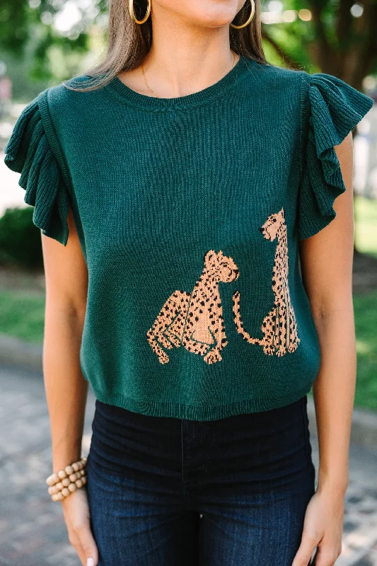 In The Wild Hunter Green Cheetah Sweater