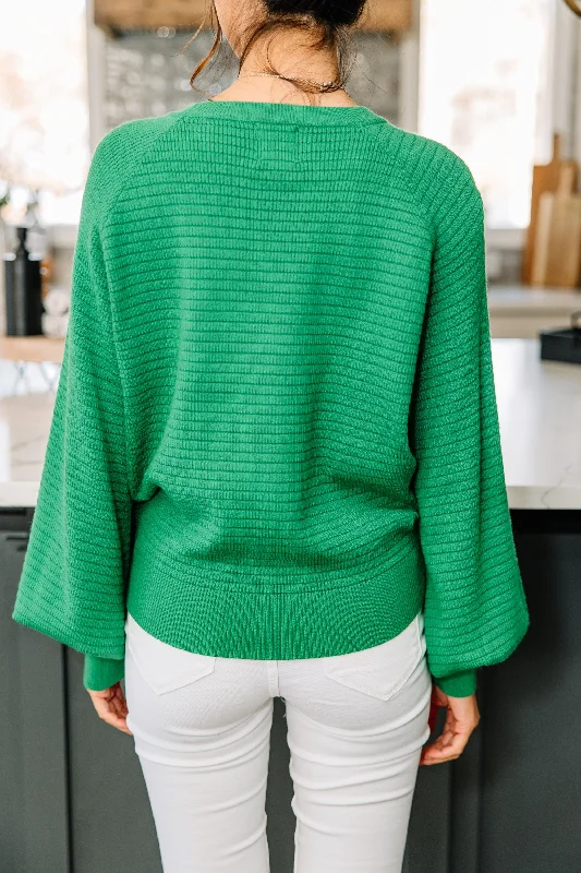 In The Works Green Ribbed Sweater