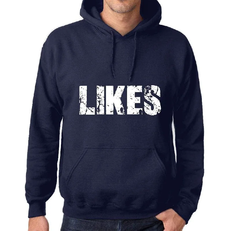 Unisex Printed Graphic Cotton Hoodie Popular Words LIKES French Navy