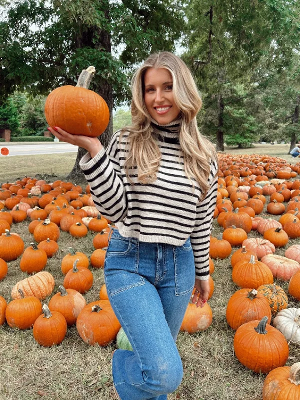 Mocha Striped Long Sleeve Turtleneck Sweater