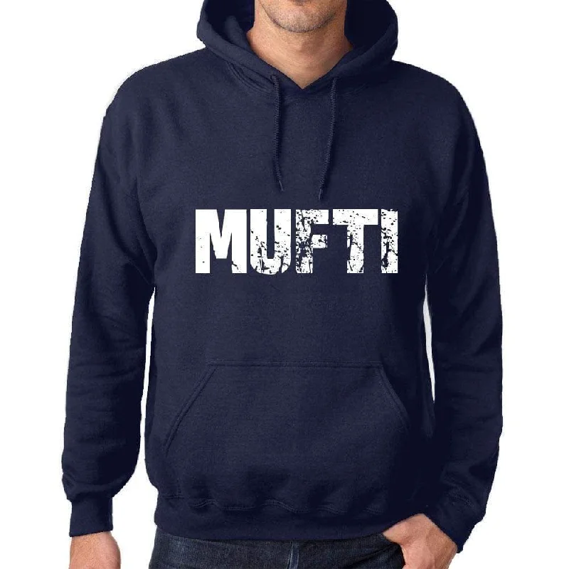 Unisex Printed Graphic Cotton Hoodie Popular Words MUFTI French Navy