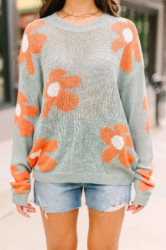 Petal Perfect Dusty Sage Green Floral Sweater