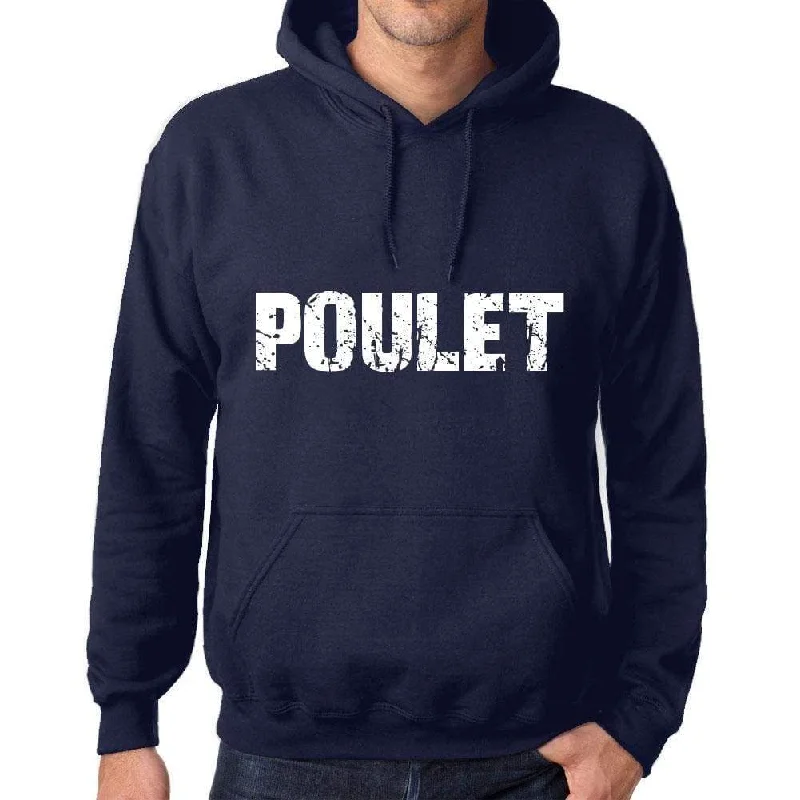 Unisex Printed Graphic Cotton Hoodie Popular Words POULET French Navy