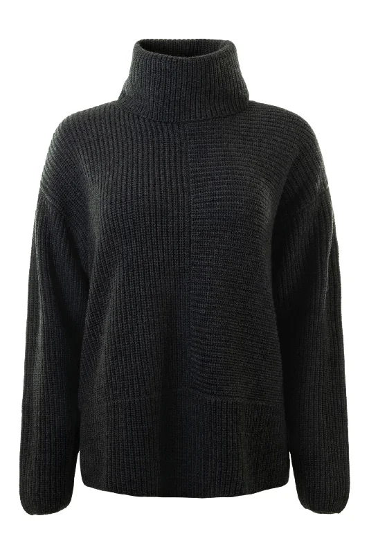 Repeat Cashmere Two Way Textured Turtleneck Sweater in Dark Grey