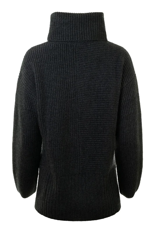 Repeat Cashmere Two Way Textured Turtleneck Sweater in Dark Grey