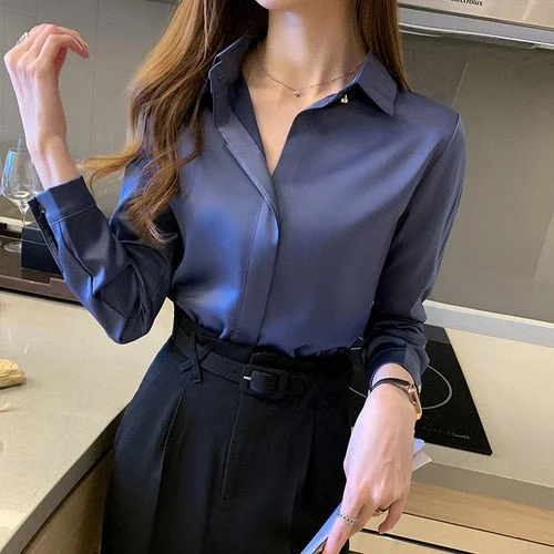 FashionSierra - Woman Blouses Satin Top Female Shirts and Blouse Basic Ladies Tops OL Clothing