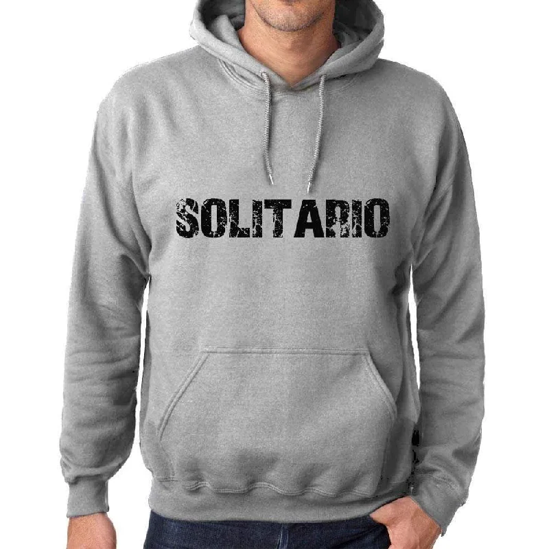 Unisex Printed Graphic Cotton Hoodie Popular Words SOLITARIO Grey Marl