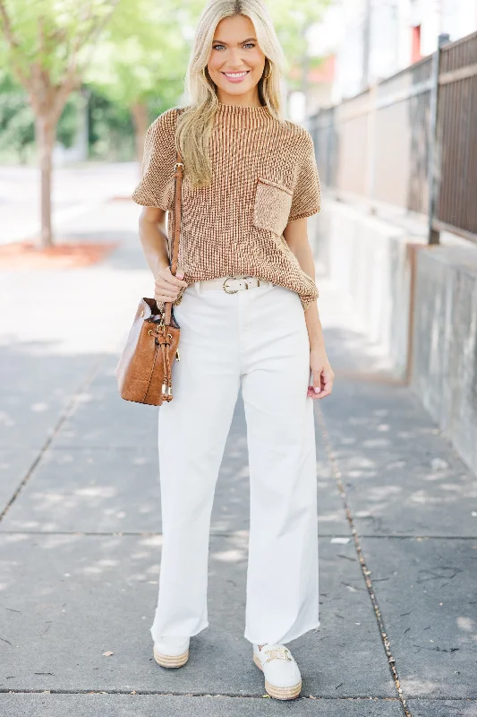 Think It Through Camel Brown Short Sleeve Sweater