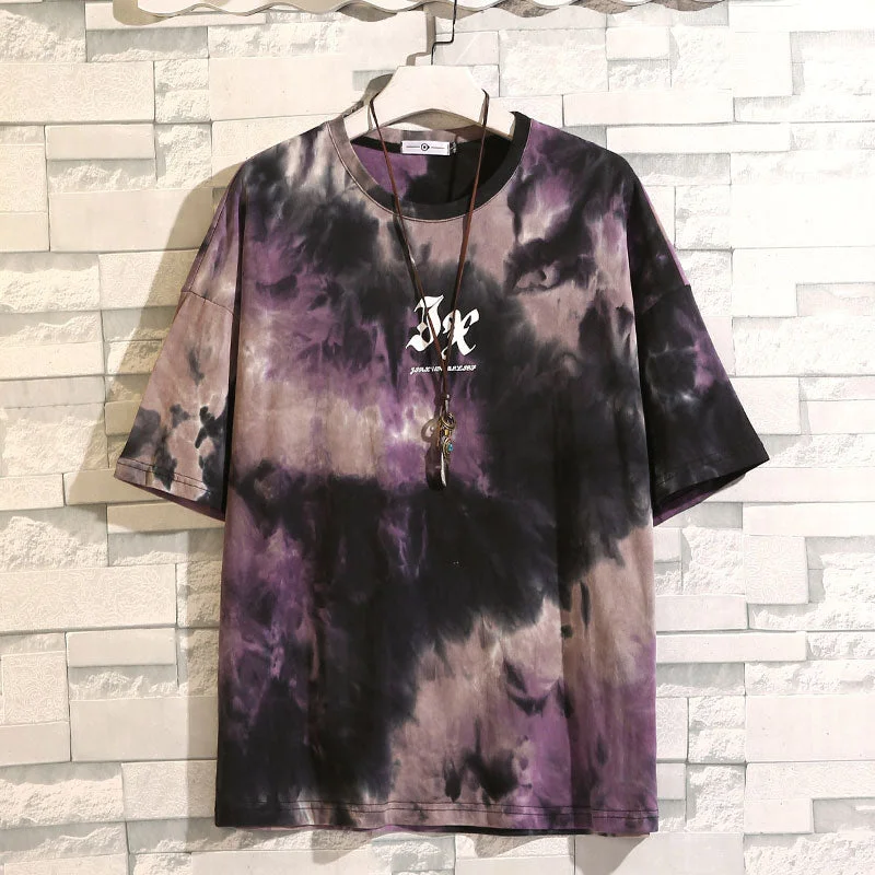 Tie Dye Print Shirt Unisex Tshirt Men Summer Cool Men Streetwear Outdoor Short Sleeve Casual Multicolor Breathable Tops