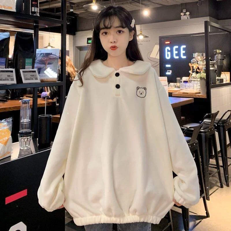 Women's Kawaii Doll Collar Bear Embroidered Sweatshirt