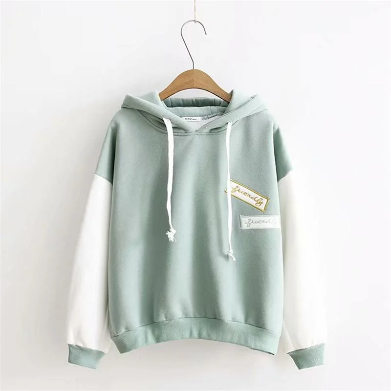 Women's Korean Fashion English Printed Contrast Color Hoodies