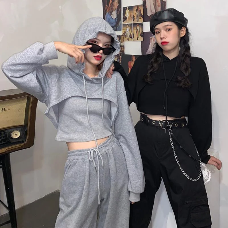 Women's Korean Fashion Slim-cut Hoodies And Crop Top