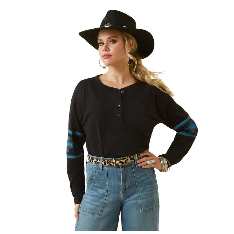 10046444 Ariat Women's Relaxed Henley Top - Washed Black