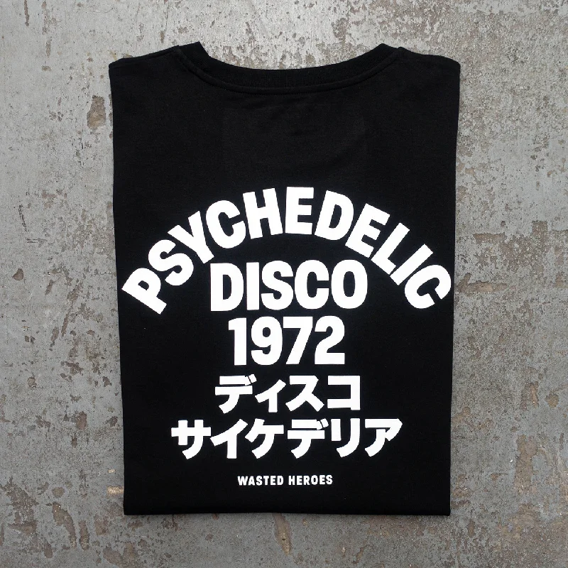 1972 Psychedelic Disco Back Print - Oversized Tshirt - Black