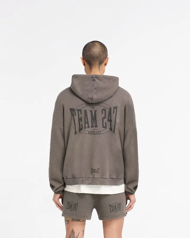 247 X Everlast Training Camp Boxy Hoodie - Washed Brown