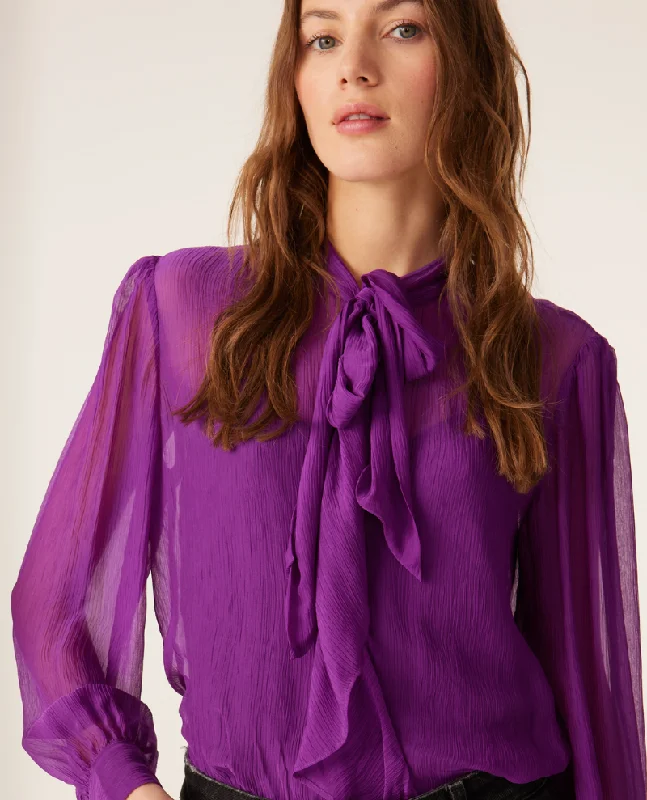 Ba&sh Hari Violet Bow Blouse