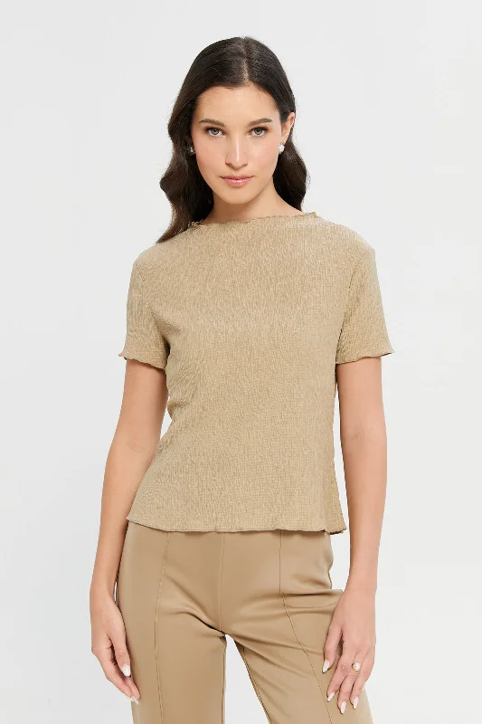 Women Beige Crinkled Top