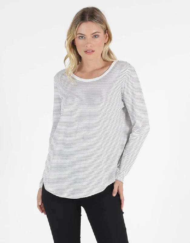 Betty Basics Megan LS Top White Black Stripe