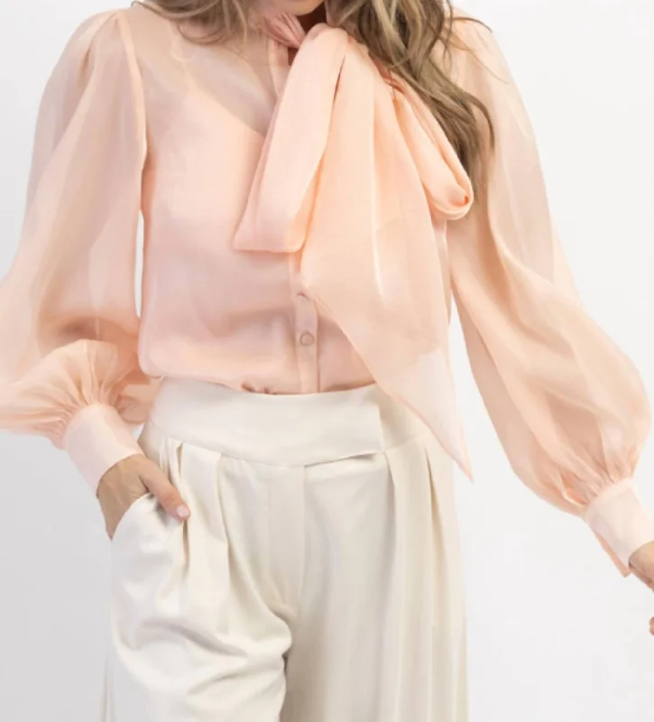 Bisous Organza Bow Blouse In Rosey