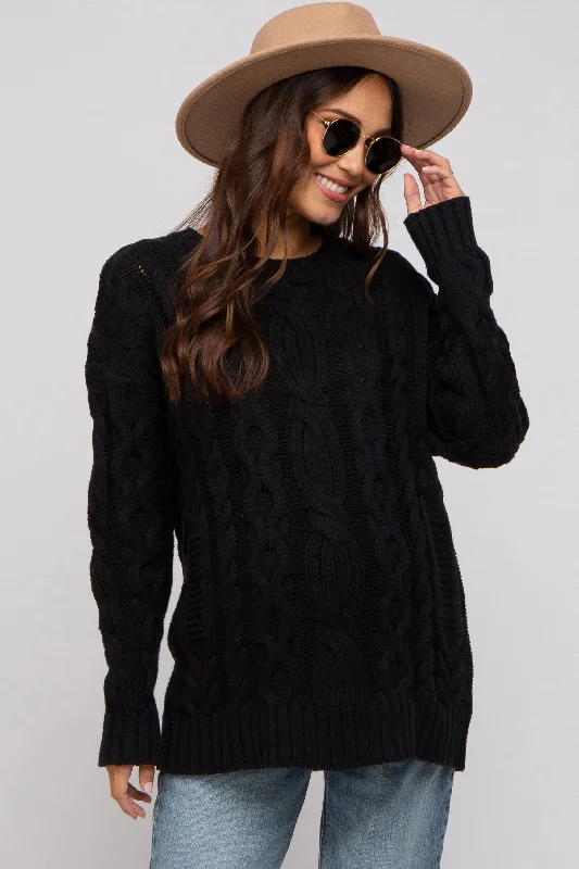 Black Chunky Cable Knit Maternity Sweater