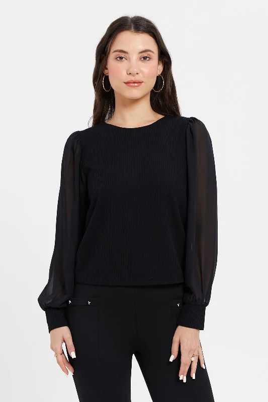 Women Black Ribbed Top