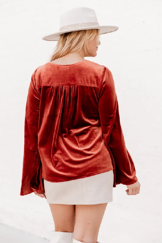 Blooming Hope Rust Velvet Embroidered Blouse FINAL SALE