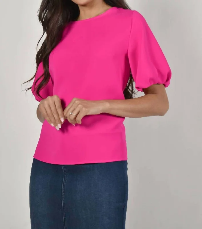 Bubble Sleeve Top In Hot Pink