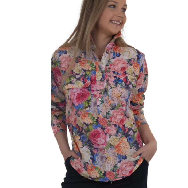 BullRush Womens Cambridge Rose Half Placket Long Sleeve Shirt