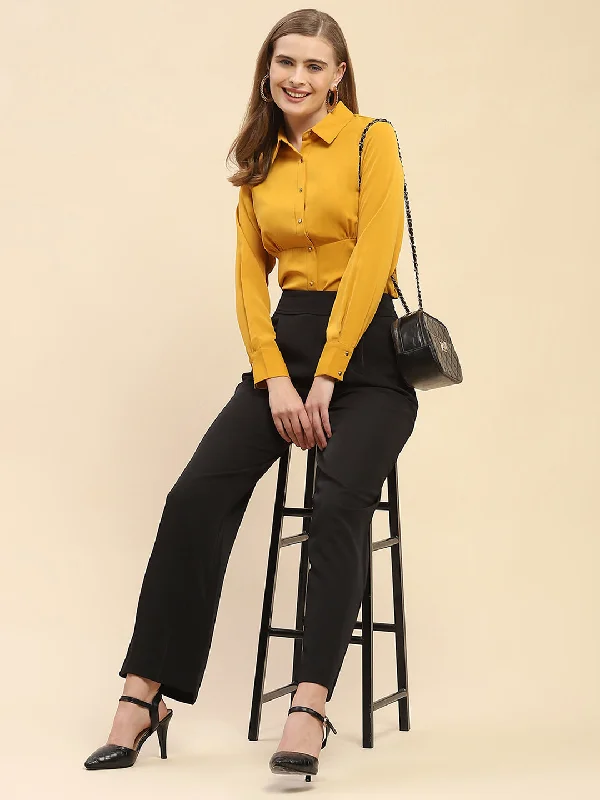 Camla Barcelona Solid Mustard Yellow Corset Style Shirt