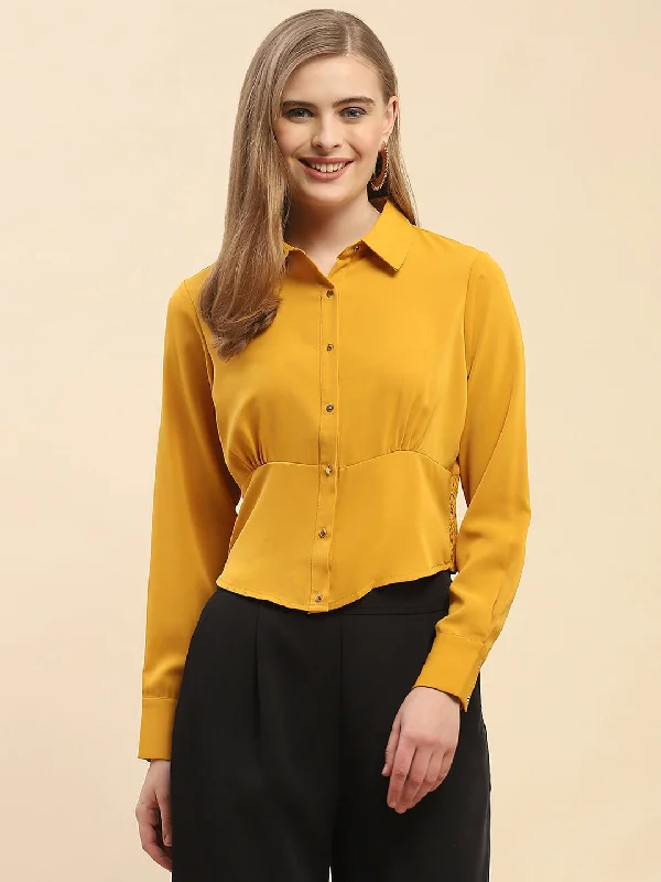 Camla Barcelona Solid Mustard Yellow Corset Style Shirt