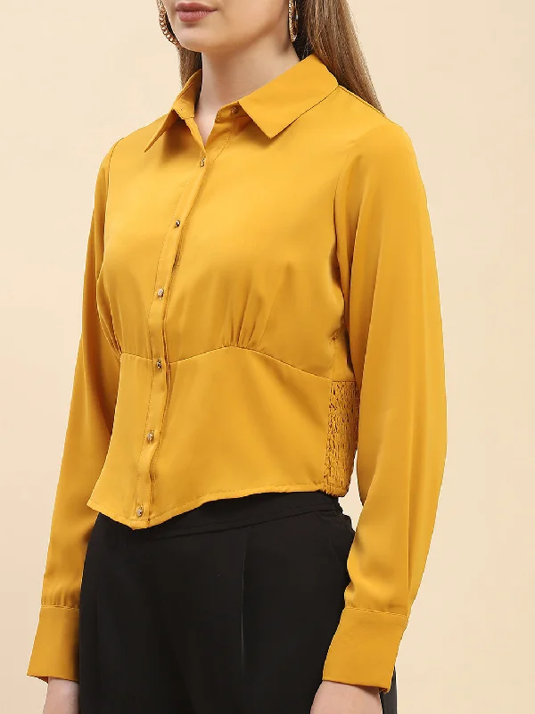 Camla Barcelona Solid Mustard Yellow Corset Style Shirt