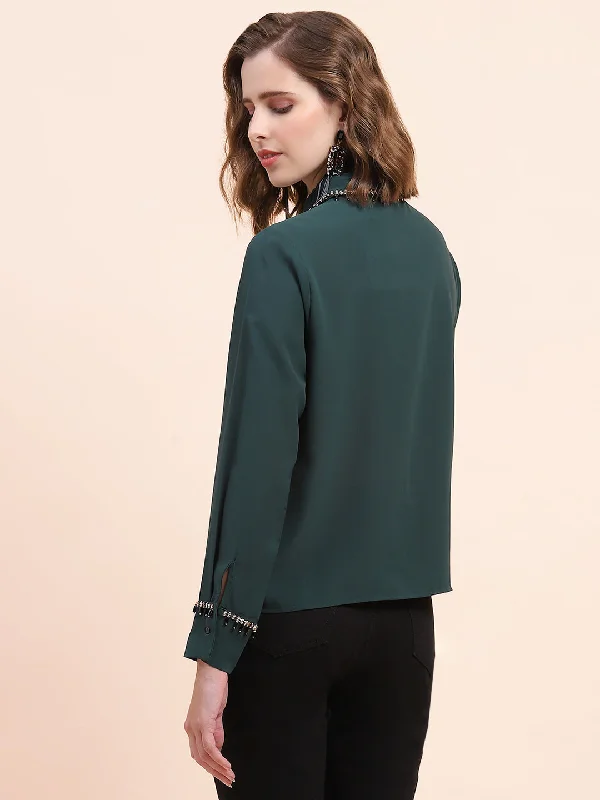 Camla Barcelona Embellished Bottle Green Regular Shirt