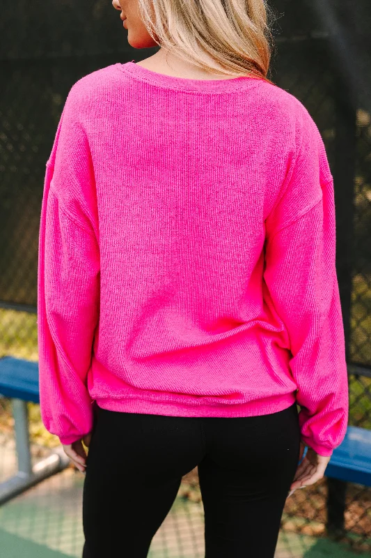 Catch Flights Fuchsia Pink Graphic Corded Sweatshirt