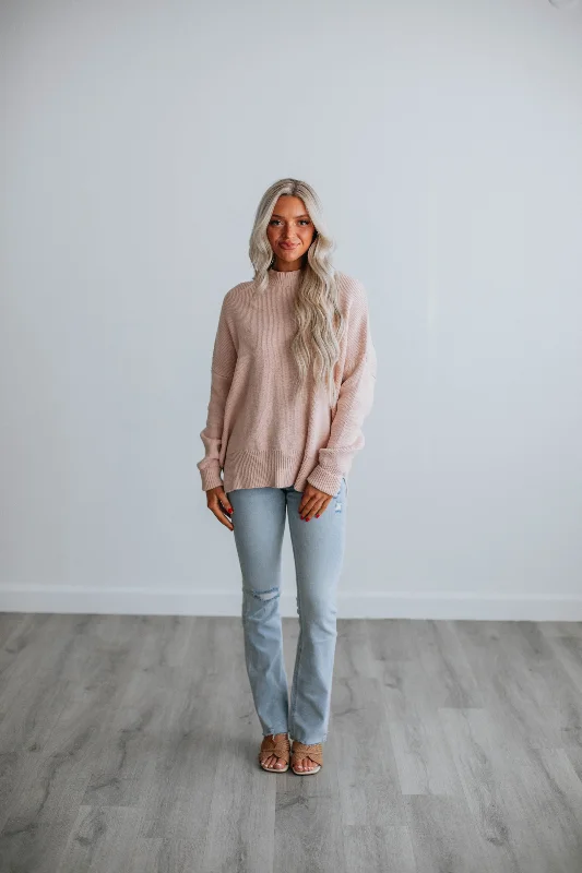 Chelsea Mock Neck Sweater - Blush