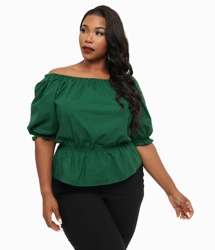 Collectif Plus Size 1940s Green Ellie Top