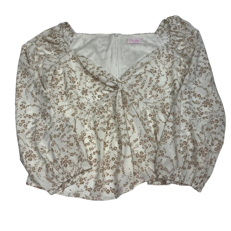 Cream Blouse Long Sleeve Pink Lily, Size L