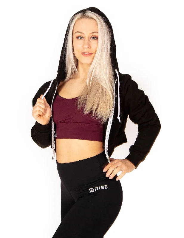 CROPPED ZIP HOODIE - BLACK