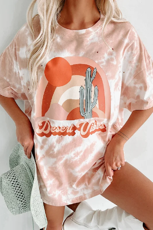 ""Desert Dusk"" Oversized Distressed Tie-Dye Graphic T-Shirt (Pastel Pink) - Print On Demand