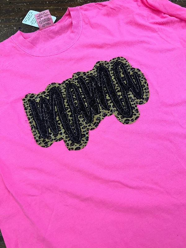 Double Stacked Cursive MAMA or Custom Name - Leopard and Glitter/Sequins