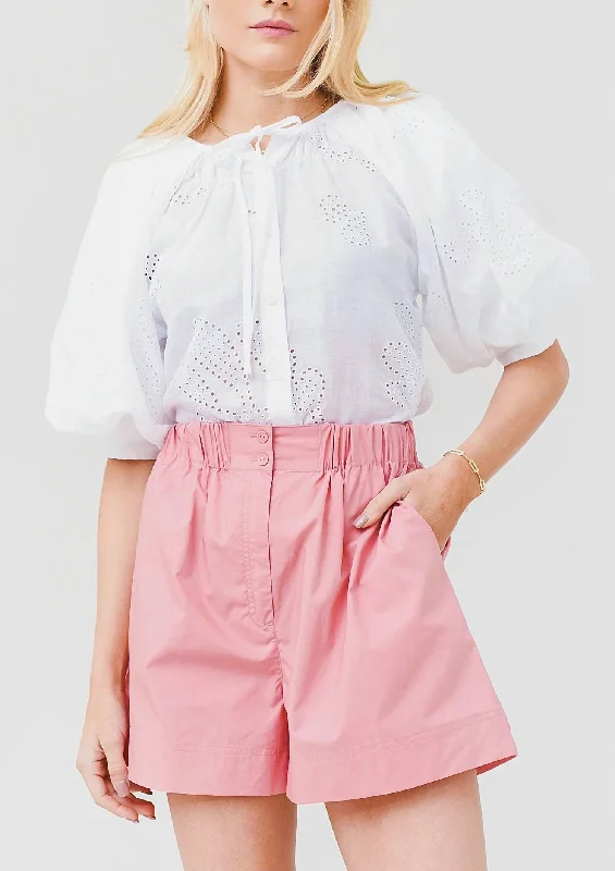 Eyelet Puff Sleeve Shirt In Blanc