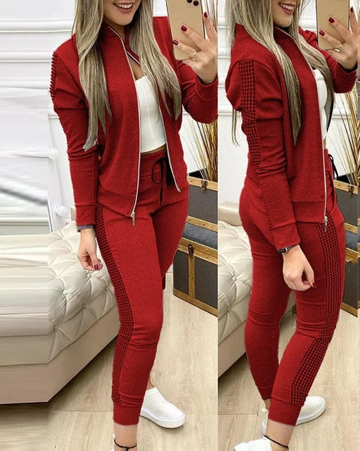 Sixsr Fashion Tracksuit 2 Piece Set Autumn Winter Zipper Jacket + Long Pants Sports Suit Female Sweatshirt Sportswear Suit For Woman