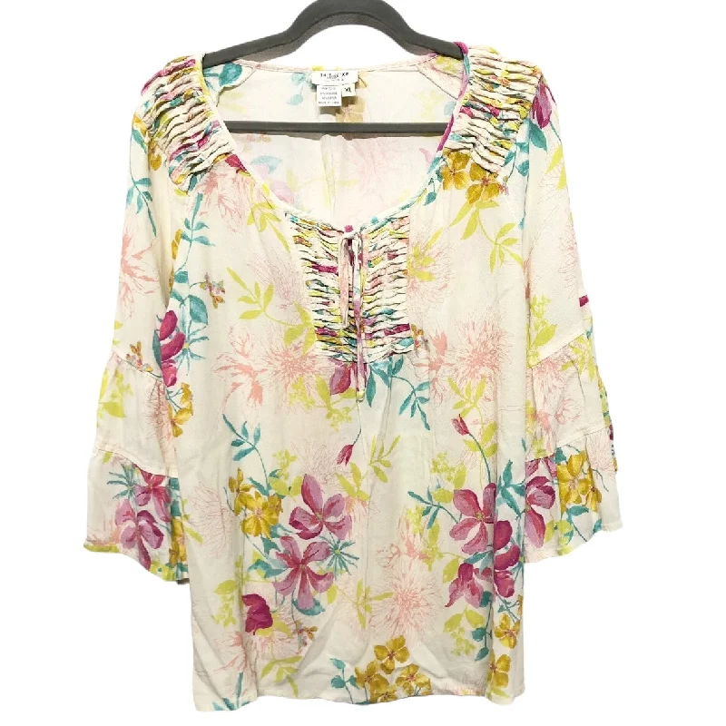 Floral Print Blouse 3/4 Sleeve Clothes Mentor, Size Xl