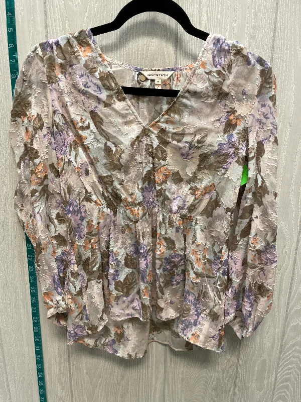 Floral Print Blouse Long Sleeve Rebecca Taylor, Size Xs