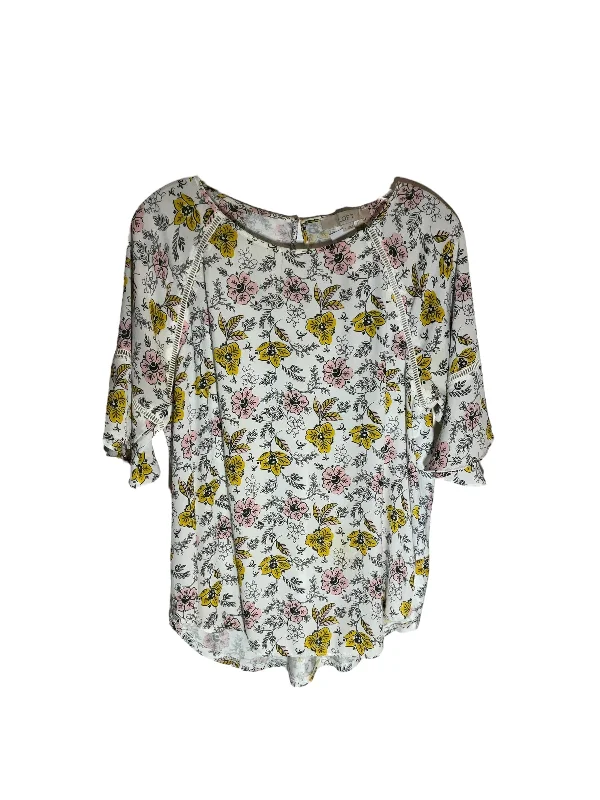 Floral Print Top Short Sleeve Loft, Size M