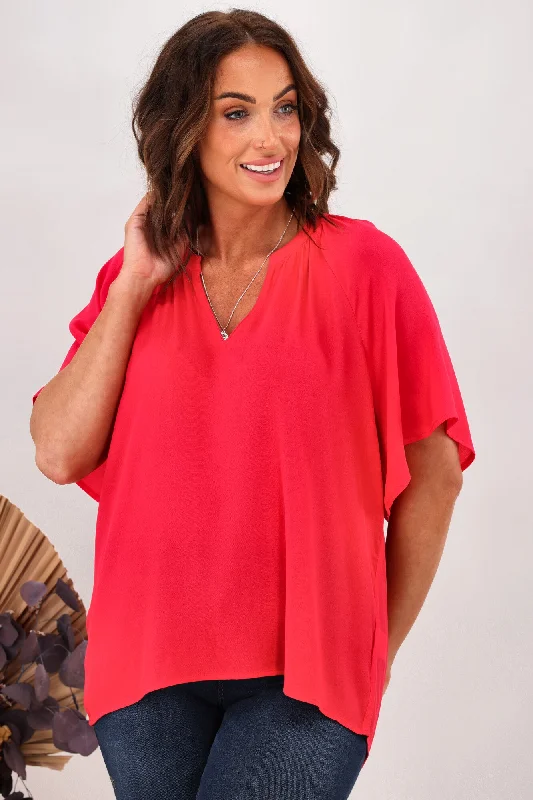 Gloss by Shine On Maive Raglan Flutter Sleeve Top Pink