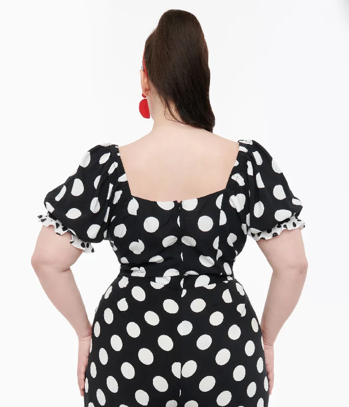 Hell Bunny Plus Size 1960s Black & White Polka Dot Dolores Crop Top