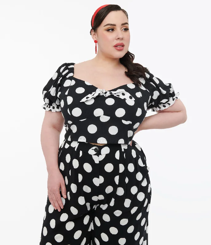 Hell Bunny Plus Size 1960s Black & White Polka Dot Dolores Crop Top