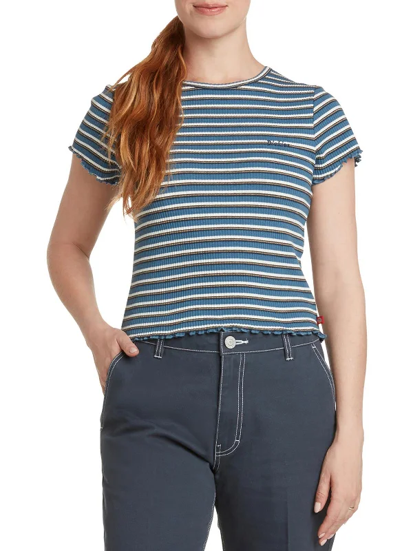 Juniors Womens Striped Cropped T-Shirt