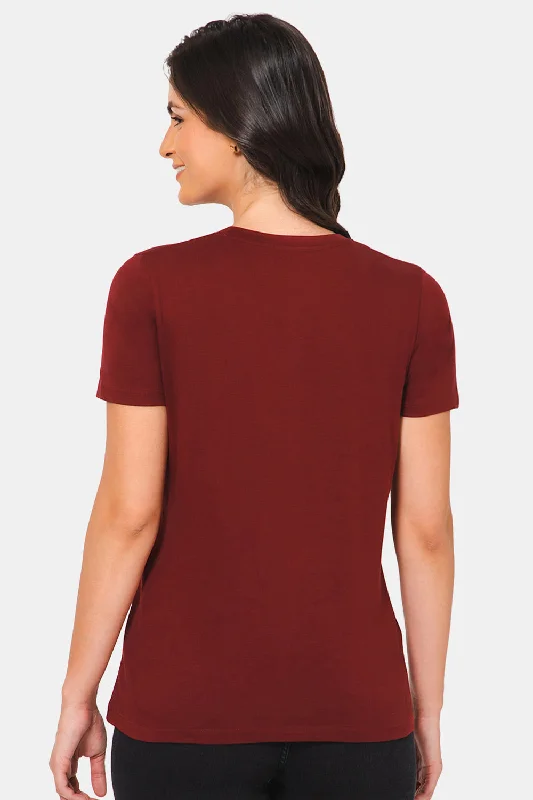 Jusperf Women Printed Cotton T-shirt - SN10 - Maroon