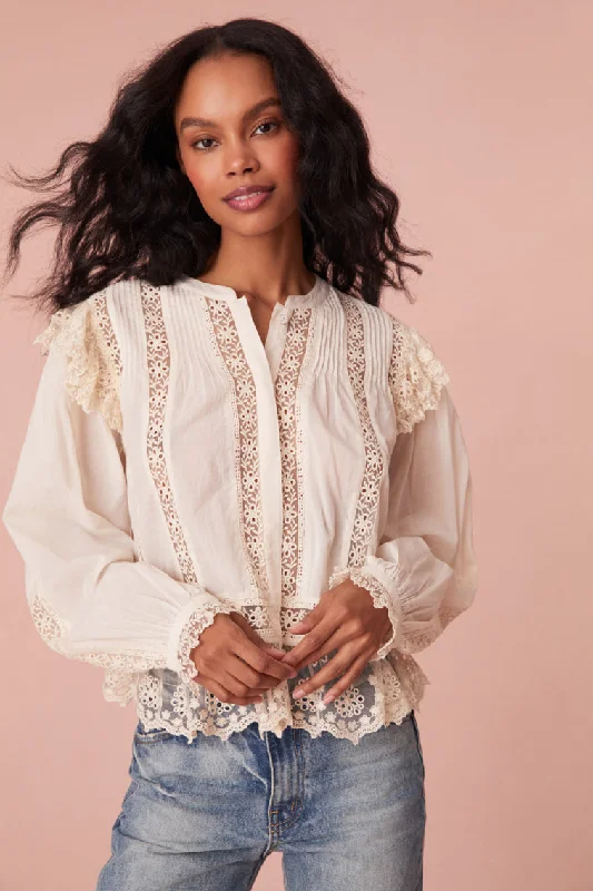 Kava Cotton Ruffle Long Sleeve Blouse